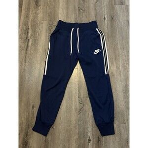 Nike Womens Jogger Pants Size Medium Blue White Stripe Pull On Drawstring Active